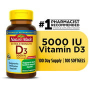 Nature Made Extra Strength Vitamin D3 5000 IU (125 mcg) Softgels, 100 Count