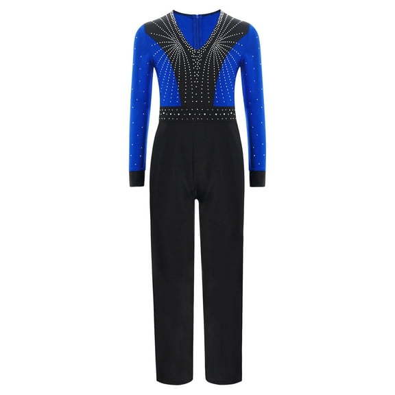 TiaoBug Boys Kids Color Block Full Body Leotard Long Sleeve Jumpsuit Latin Dance Skating Unitard Yellow 8