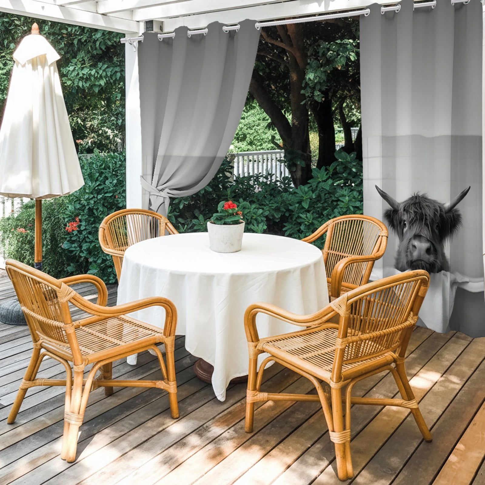 Highland Cow in The Bathtub Outdoor Curtains for Patio, Funny Animal Bathroom Sunshade Privacy Drapes Grommet Waterproof Outside Curtains for Porch/Cabana/Balcony 54"x 108", 1 Panel