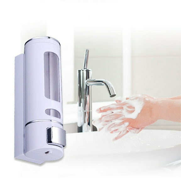 400ML White ABS Shampoo Conditioner Dispenser - No Drill Wall Mounted Shower Soap Dispenser, Leak Proof for Bathroom Kitchen 9.05x3.74x2.75in