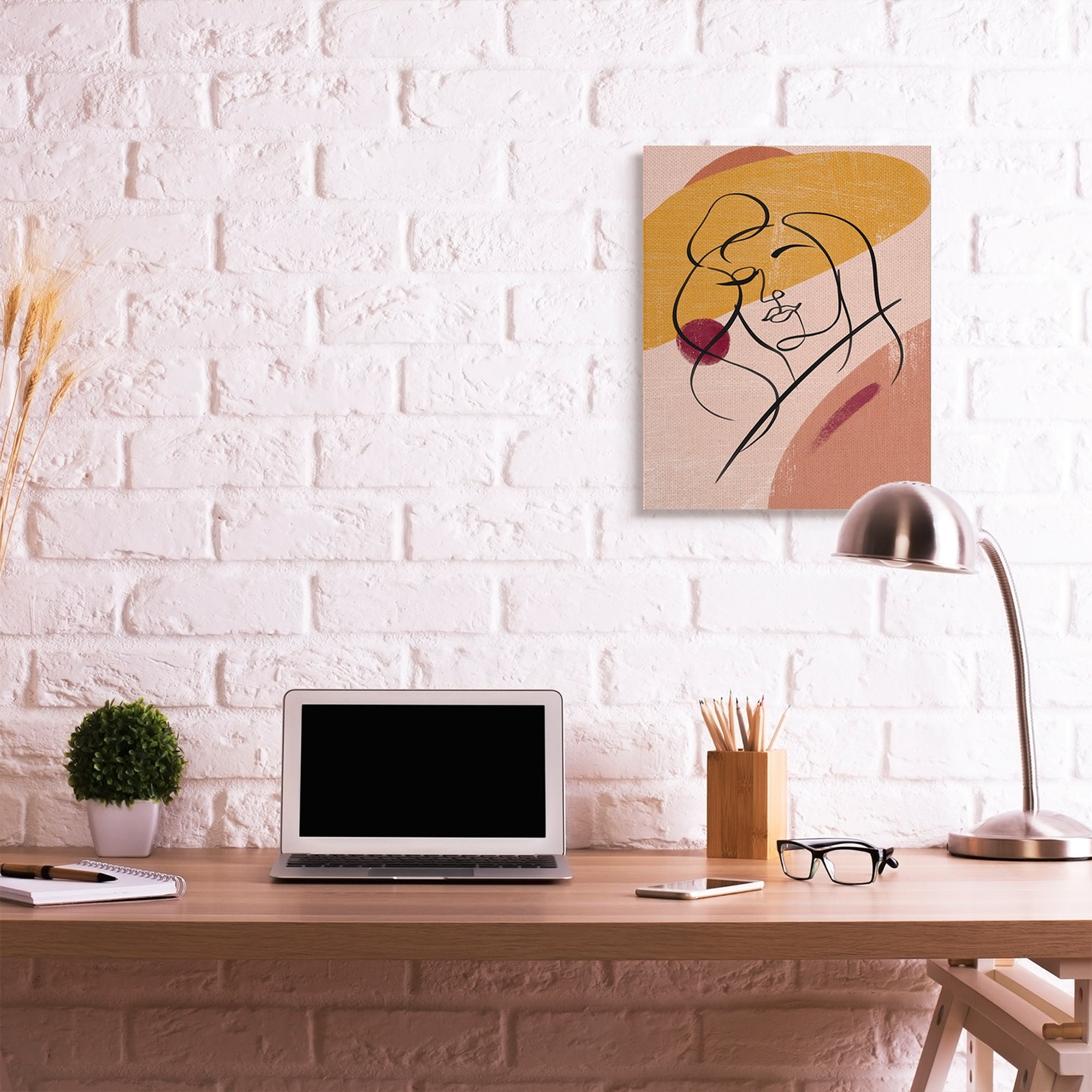 Stupell Industries Abstract Female Portrait Linework Warm Circular Shapes Canvas Wall Art by Ziwei Li