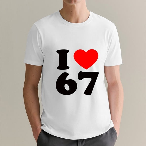 I Love 67 Heart Print Casual Tee For Men Women Birthday Gift Party Wear S OdeJous Cotton White