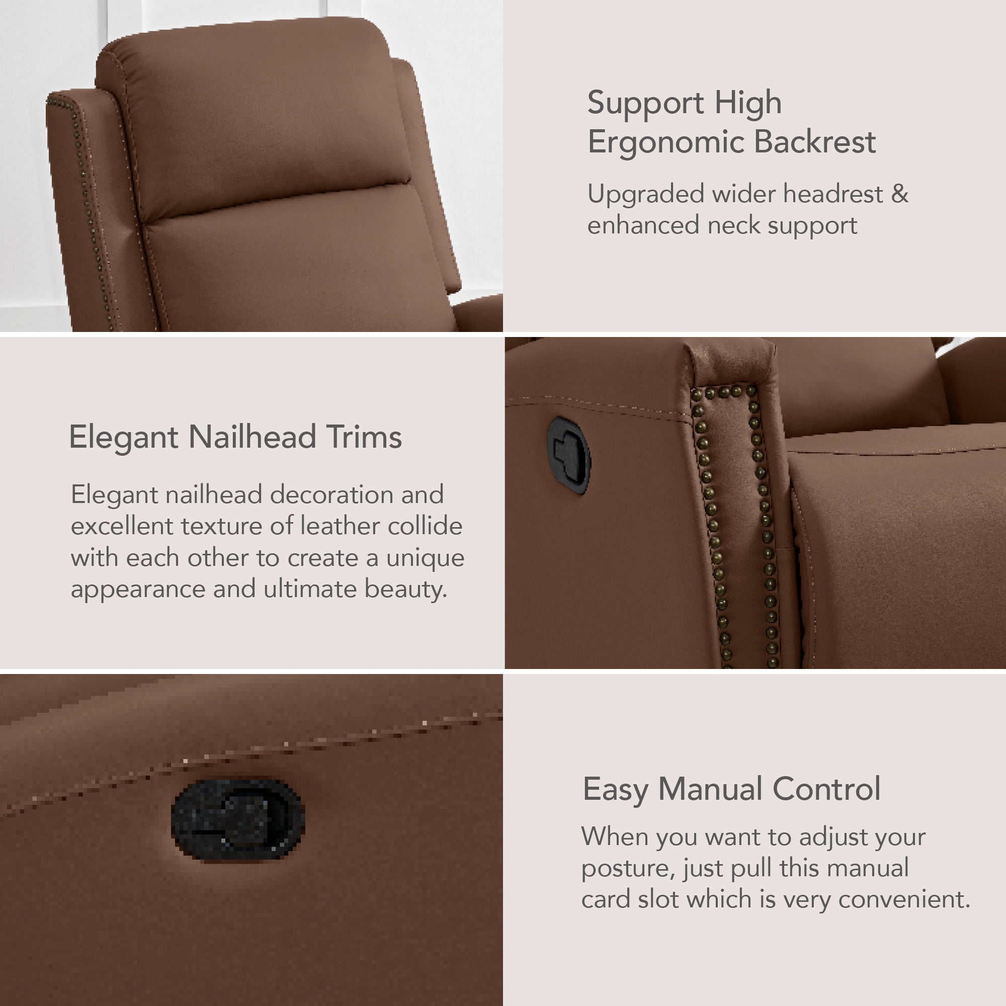 Spruce & Spring 360° Swivel Glider Recliner with Nailhead Accents for Nursery, Terracotta Brown