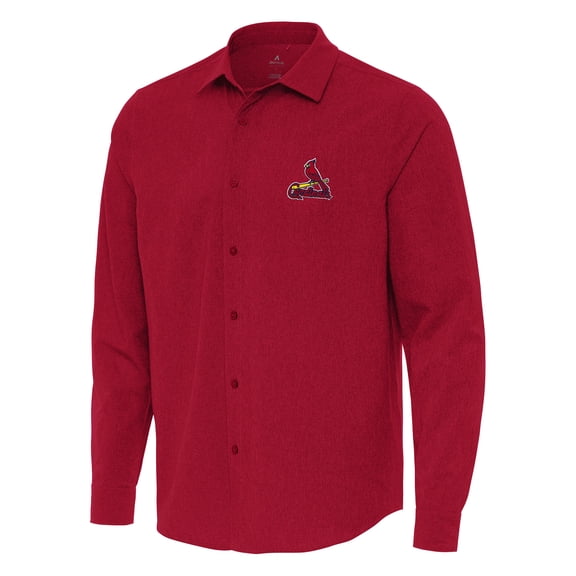 Men's Antigua Red St. Louis Cardinals Exposure Long Sleeve Button-Up Shirt