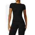 thumbnail image 3 of Women's Short Sleeve Crew Neck Top Shirts with Seamless Fit and Stretch Fabric- X Large, Black, 3 of 6
