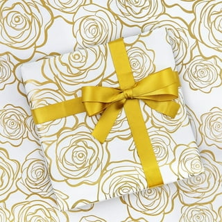 Gold Edge Flower Wrapping Paper Rose Pink 22.8x22.8 Inch Waterproof 10 Pack  