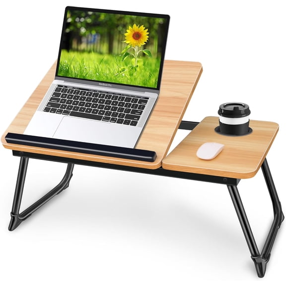 Laptop Desk for Bed, 5-Angle Adjustable Bed Desk with Foldable Legs &Cup Holder, Light Weight Bed Tray Table for Writing/Eating/Reading, Lap Desk for Couch/Sofa/Floor