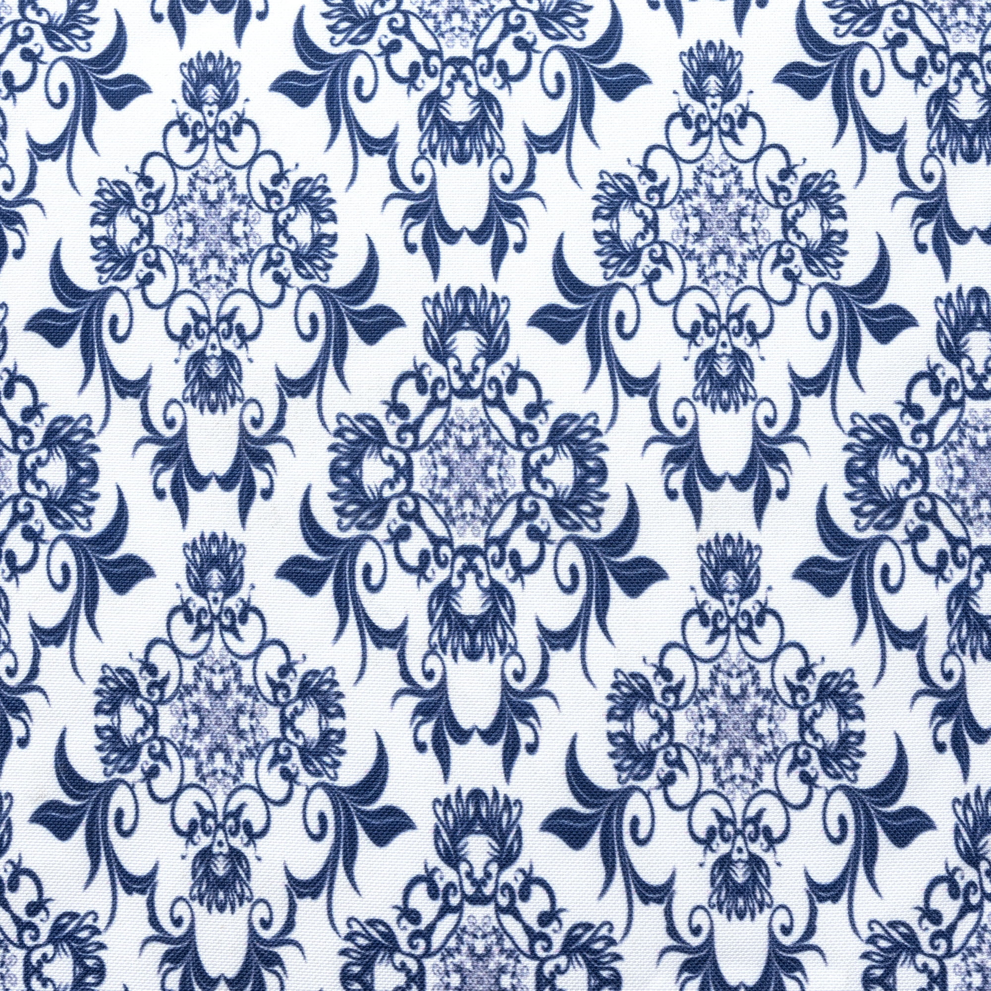 Ox Bay Orlando Blue/White Damask Medium Square Indoor Pouf Ottoman, 18" H x 18" W
