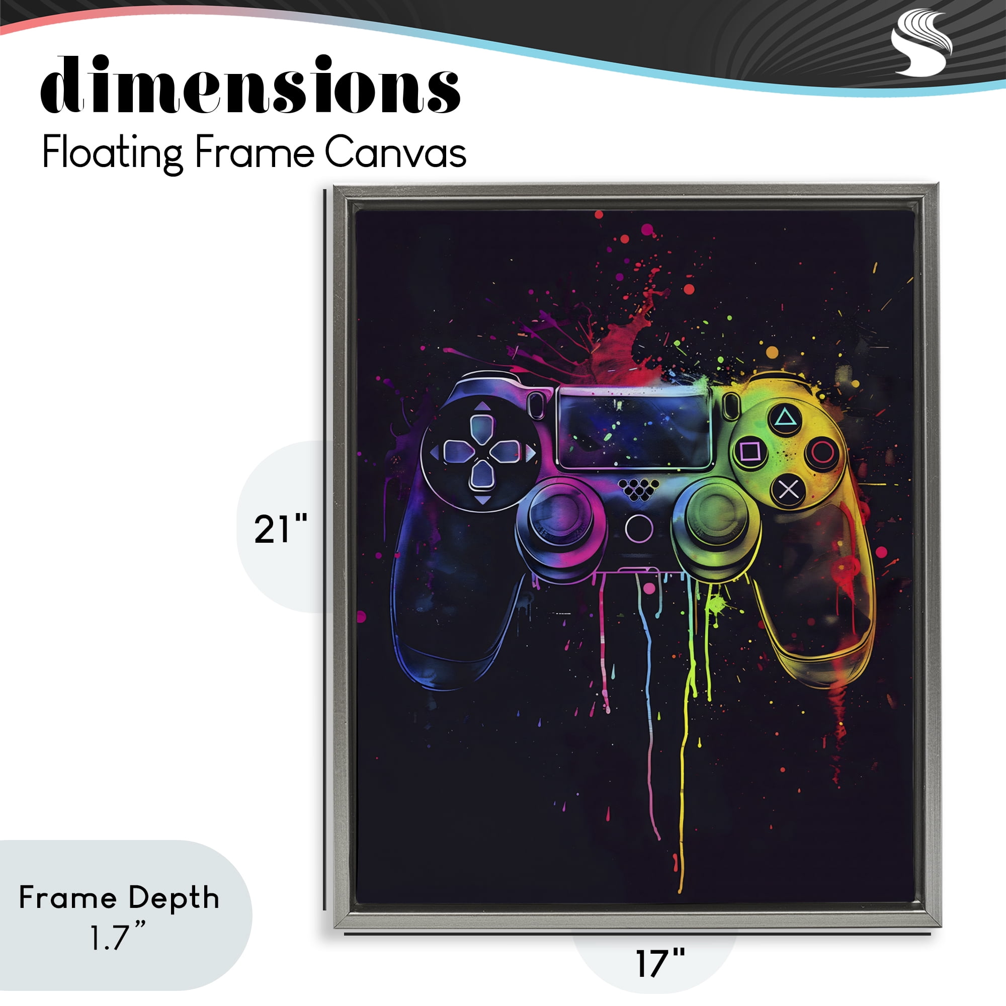 Stupell Industries Rainbow Glow Gaming Controller Gray Framed Floater Canvas Wall Art, design by Creative Studio