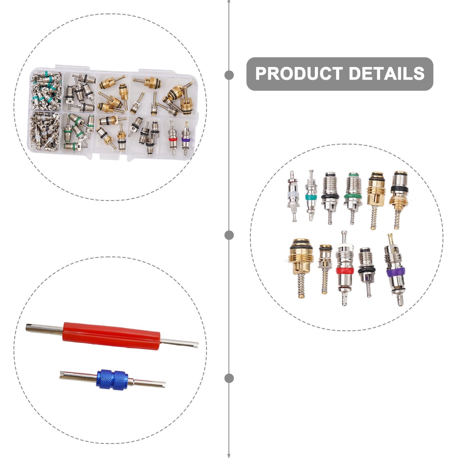 102Pcs R134A Car A/C Air Conditioning Valve Cores Tool Kit Fit For 1/4\" 5/16\" Service Ports To Remove And Install The Valve Core
