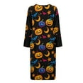 thumbnail image 5 of Xoenoiee Pumpkin Bat Moon Star Print Women Long House Coat Halloween Zipper Front Robes Full Length Nightgowns with Pockets Loungewear Bathrobe, S, 5 of 6