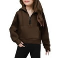 thumbnail image 6 of Girls Half Zip Hoodie Collar Cropped Hoodies Long Sleeve Fleece Zip up Pullover Sweatshirts Athletic Sweater Girl's Sweatshirt Hoodies Coffee 9Y, 6 of 8