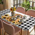 thumbnail image 3 of Yellow Sunflowers Yak Table Cloths for 6 Foot Rectangle Tables, Black White Checkered Pastoral Buffalo Patio Waterproof Elastic Fitted Tablecloths, Washable Rectangular Table Cover for Camping, 3 of 8