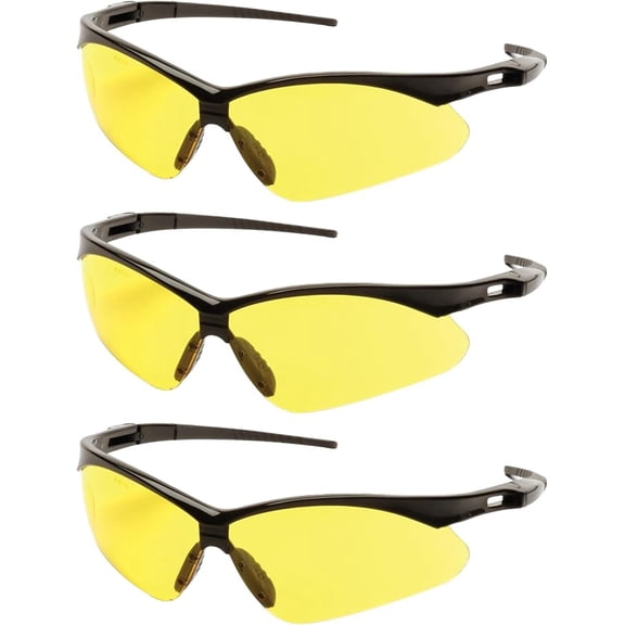 Mojave Amber Safety Glasses for Men/Women | ANSI Certified Eye Protection Glasses and Protective Eyewear | Anti-Scratch Coating and Wrap Around One-Piece Design Work Glasses - 3 Pack