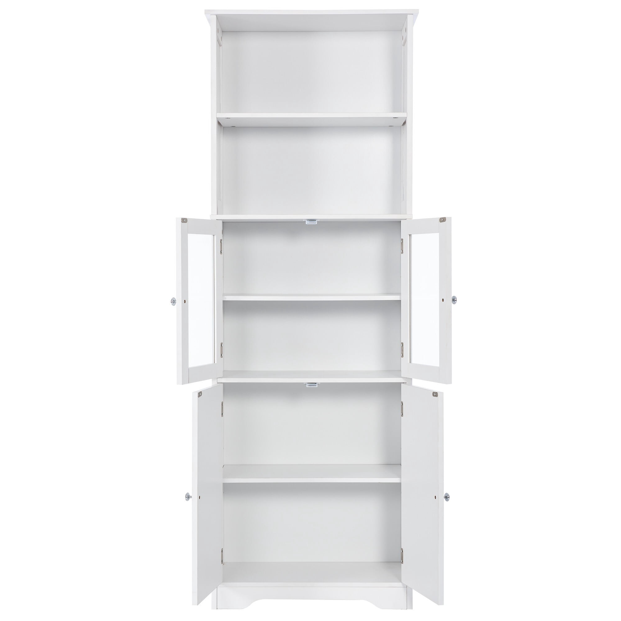 AENKYO Tall Storage Cabinet with Adjustable Shelves, Glass Doors, and Open Shelves, Bathroom or Kitchen, White