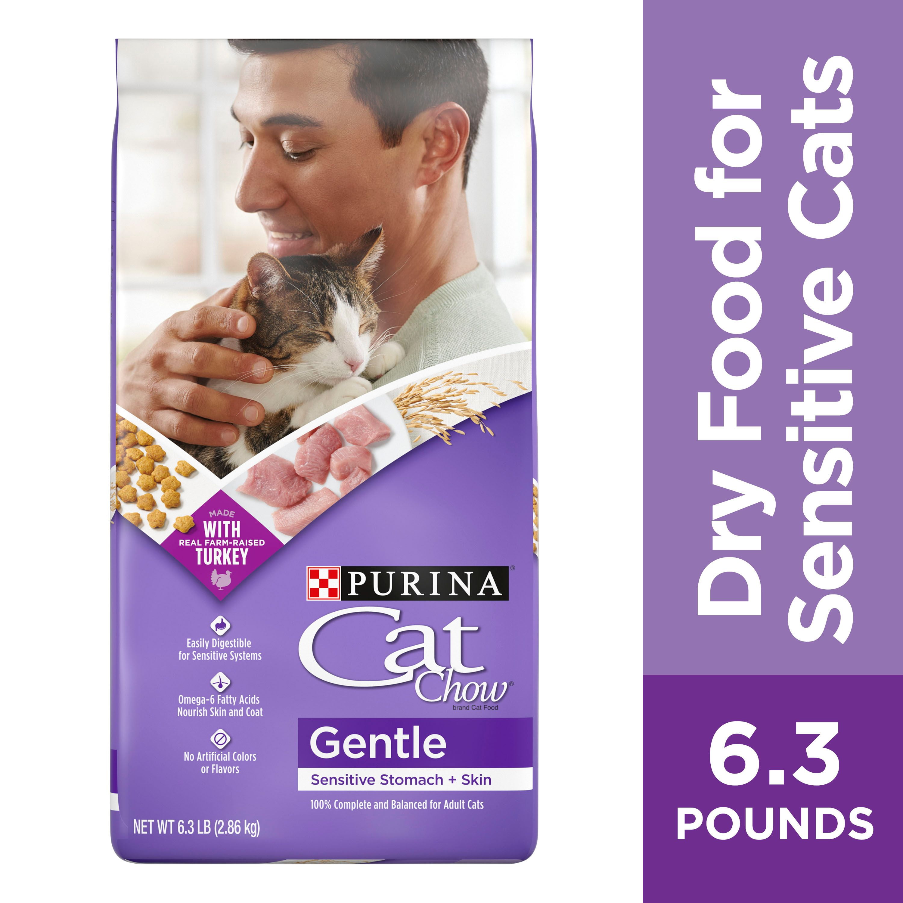 Purina Cat Chow Gentle Dry Cat Food, Sensitive Stomach + Skin, 6.3 lb