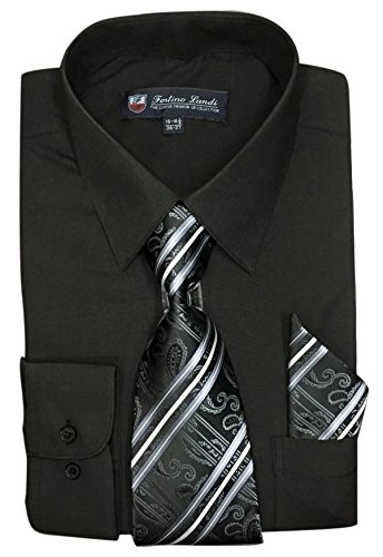 Fortino Landi Men/'s Long Sleeve Dress Shirt With Matching Tie And Handkerchief