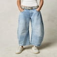 thumbnail image 2 of QJUHUNG Women  Loose Jeans Solid Color Mid-Rise Barrel Denim Pants, 2 of 6