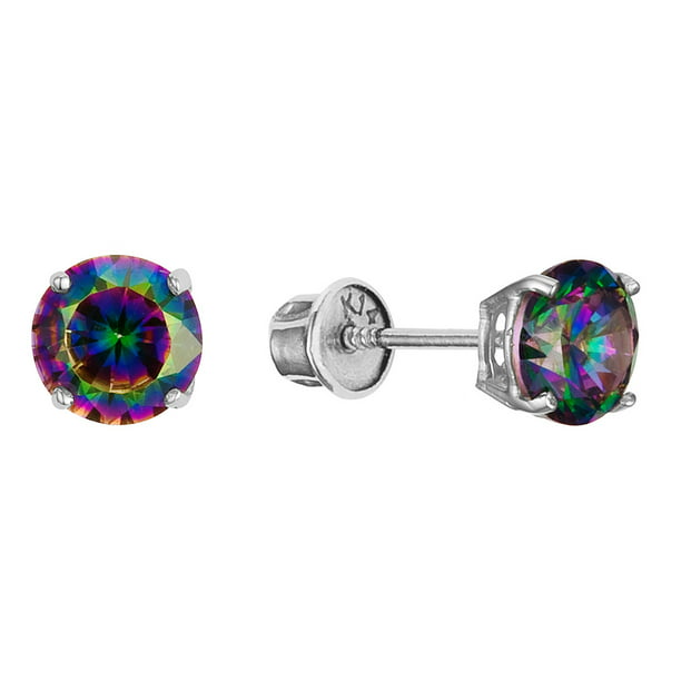 Lovearing - 14k White Gold 6mm Rainbow Mystic Round Cubic ...