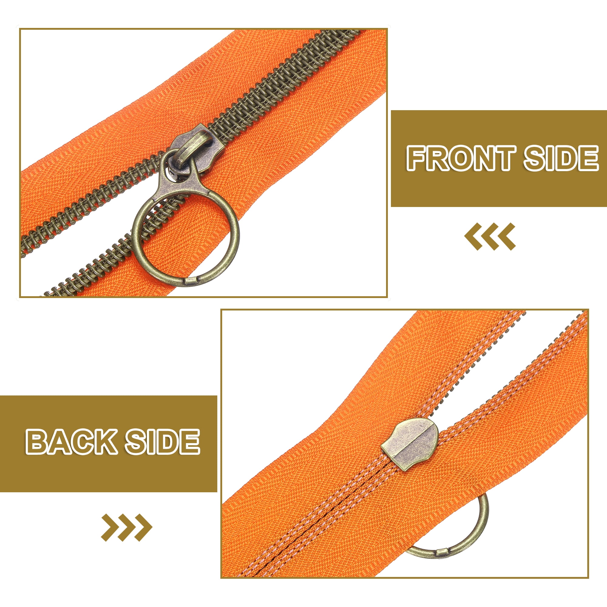 #5 10 Yards Nylon Coil Zippers, Bulk Coil Zipper by the Yards with 20pcs Vintage Brass Zippers Sliders for Diy Tailor Sewing Craft Bag Clothes, Orange