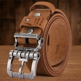 thumbnail image 2 of Men's vintage-style top-grain cowhide leather belt with square buckle - high-quality genuine leather, adjustable size, suitable for pairing with jeans and casual wear, brown, casual belt, vintage sty, 2 of 7