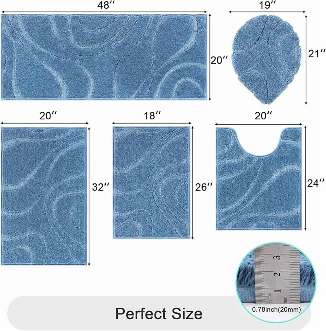 Bathroom Rugs Sets 5 Piece, Soft Absorbent Microfiber Bath Mat for Bathroom, Non Slip Washable Bath Rug Set with Toilet Cover, Bath Runner and U-Shaped Contour Toilet Rug,