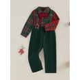 thumbnail image 4 of Elippeo Toddler Boy Gentleman Outfit Christmas Plaid Print Button Long Sleeves Shirt and Suspender Pants Set for Formal Wear 1 2 3 4 5 6 7 Years, 4 of 9