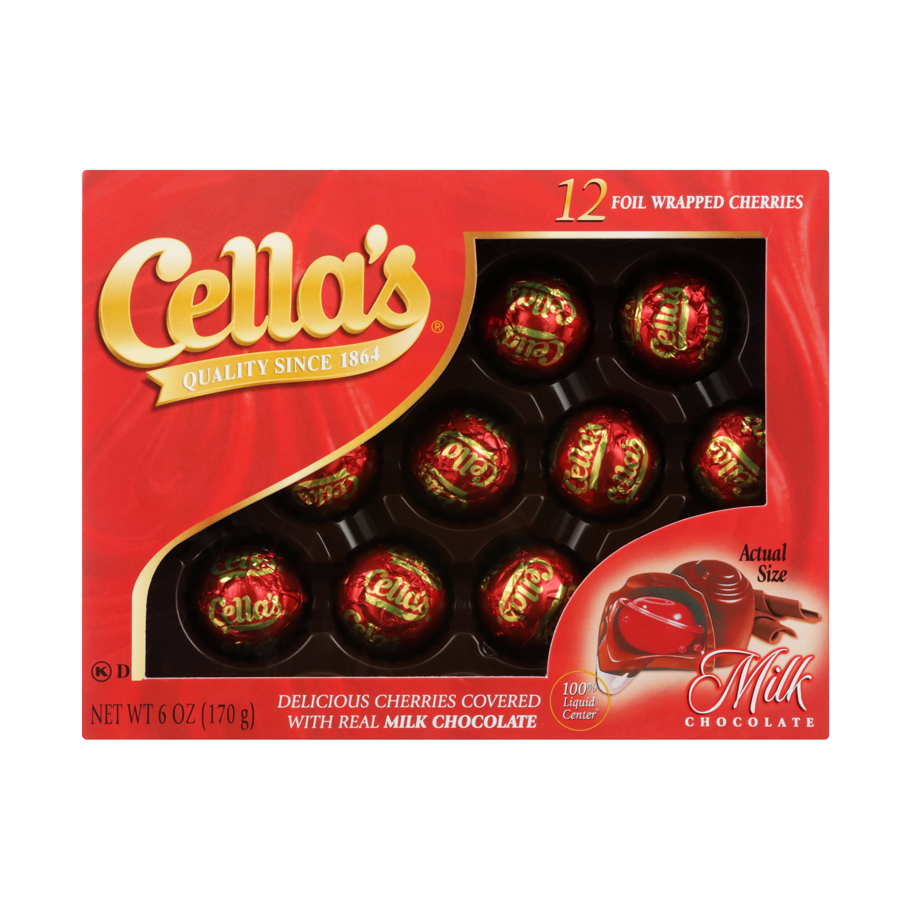 (2 pack) Cella's, Chocolate Covered Cherries, 6 oz, 12 Count Gift Box.  Peanut Free, Gluten Free. Contains Milk and Soy.