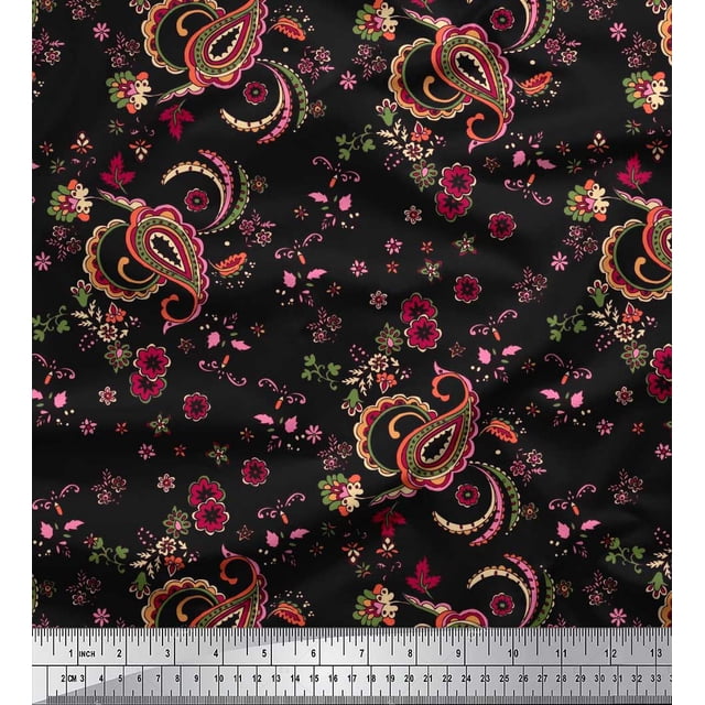 Soimoi Black Poly Georgette Fabric Floral & Paisley Decor Fabric Printed Yard 52 Inch Wide