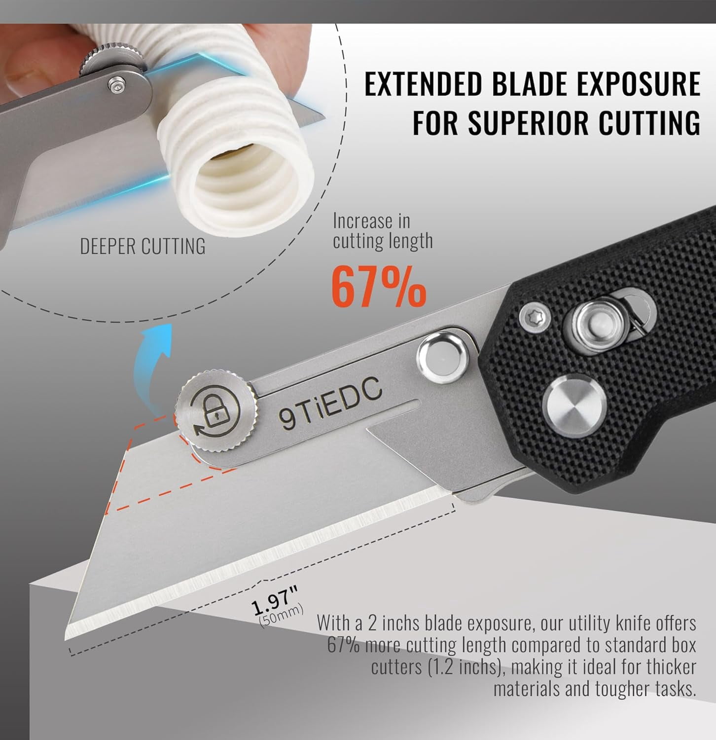 SONGAUN Folding Utility Knife,G10 Handle Heavy Duty Safety Box Cutter,Razor Knife & EDC Pocket Knife with Extra 10PC Blades,Perfect for Household Tools,Office,Factory,Outdoor Use.