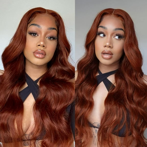 Long Copper Red Auburn Wig for Black Women 26 Inch Wavy Wig Natural Looking Synthetic Middle Part Curly Wavy Wig for Daily Party Use Heat Resistant Fiber Wig