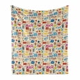 thumbnail image 1 of Music Soft Flannel Fleece Throw Blanket, Retro Pop Art Style Music Casette Tapes Records Rock Headphones DJ Kids Image, Cozy Plush for Indoor and Outdoor Use, 50" x 70", Multicolor, by Ambesonne, 1 of 6