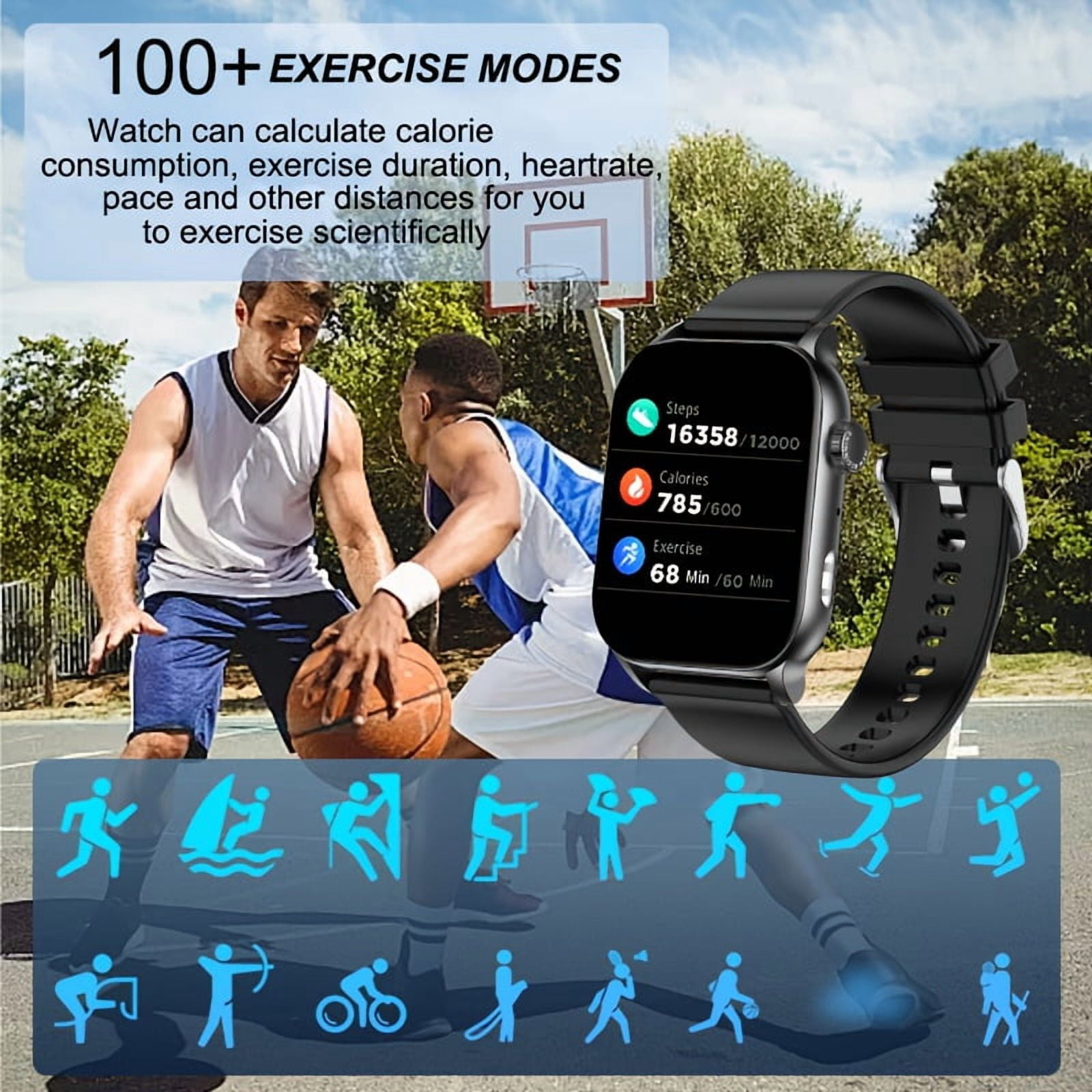Multi-functional smartwatch with AI control and LED light. Rich sports modes and watch faces, cross-system compatible and perfect for gifting.