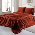 thumbnail image 3 of 7 Piece All Season - Satin Comforter Set (Comforter + Flat Sheet + Fitted Sheet 19'' + 4 Pillowcases) 600 GSM Comforter Sheet Set Wrinkle Fade Free for All Seasons( California King Size,Rust ), 3 of 3
