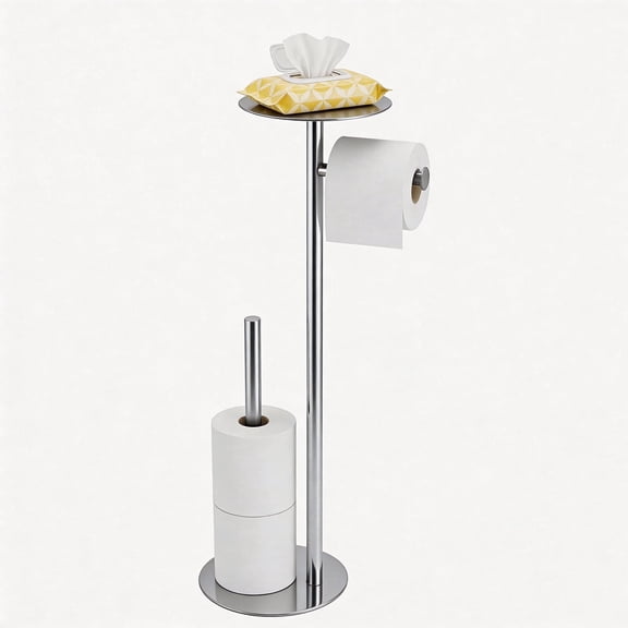 Towond Toilet Paper Holder Stand with Top Storage Shelf, 304 Stainless Steel Toilet Paper Roll Holder Free Standing for 4 Rolls , White