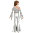 thumbnail image 2 of Miutii Kids Girls 2 Piece Sequin Dance Outfit Long Sleeve Metallic Fringed Crop Top and Stretchy Bell Bottom Pants Silver 6, 2 of 7
