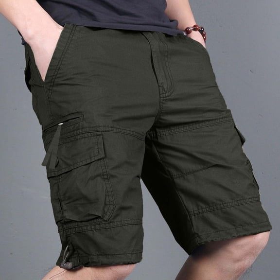 WIZUTIZ Men's Cargo Shorts Solid Color Multi-Pocket Drawstring Elastic Waist Cropped Breathable Lightweight Summer Casual Comfy Active Work Shorts