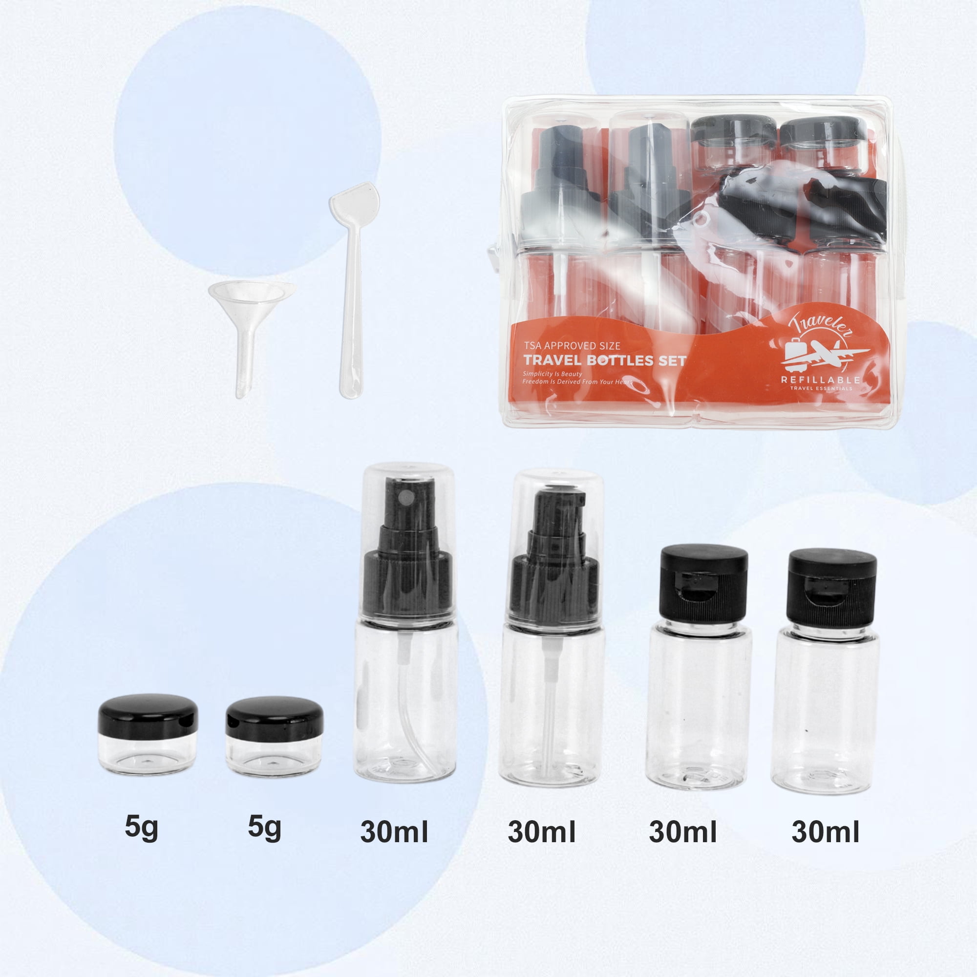Unique Bargains Leakproof Travel Container Set with Zipper Pouch Black, Clear 6Pcs