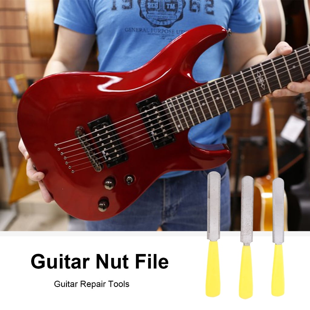 BQBQERT 3Pcs Double Edges Nut Slotting Files Guitar Nut File Set Grinding Maintenance File 3 Different Size Gear for Guitar Bass