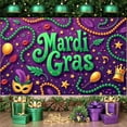 thumbnail image 3 of Green Beads Mardi Gras Banner Gold Stars Carnival Display Feather Masks Yellow Balloons Festive Backdrop for Mardi Gras Party Carnival Celebration Masquerade Ball, 3 of 9