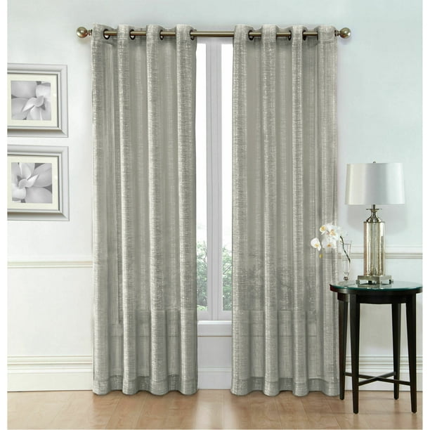 Kate Aurora Metalico Sparkle Sheer Grommet Window Curtains Gray Silver Com Kate Aurora Metalico Sparkle Sheer, Sparkle Curtain Panels