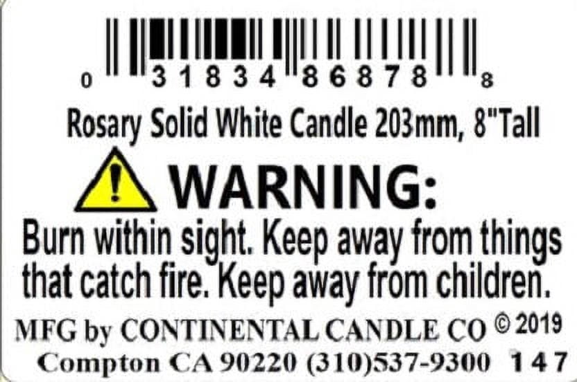 Rosary Solid White Wax Candle, Tall