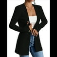 thumbnail image 2 of Chaqueta de Traje Informal de Oficina para Mujer, de Larga, con un Botón y Abertura Frontal, con Diseño de Gofre Negro M, 2 of 7