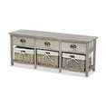 thumbnail image 2 of Baxton Studio Mabyn Modern and Contemporary Light Grey Finished Wood 3-Drawer Storage Bench with Baskets, 2 of 7