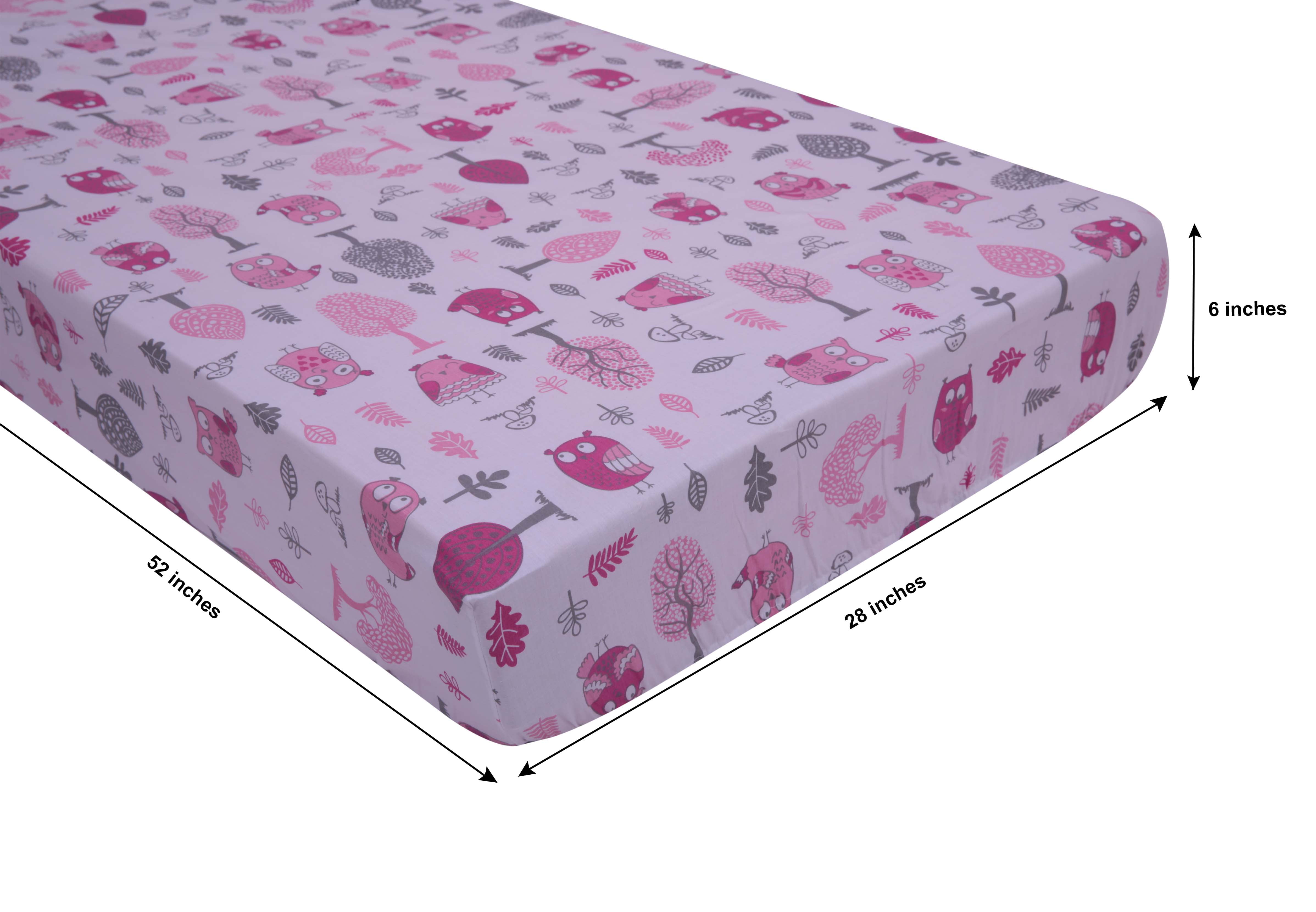 Bacati - Owls Pink/Grey Printed Crib Fitted Sheet