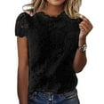 thumbnail image 1 of NINGMENG Womens Tops Spring Summer Solid Color Round Neck Short Sleeve Lace Tops Pullover T Shirts Outwear,Black,M, 1 of 4