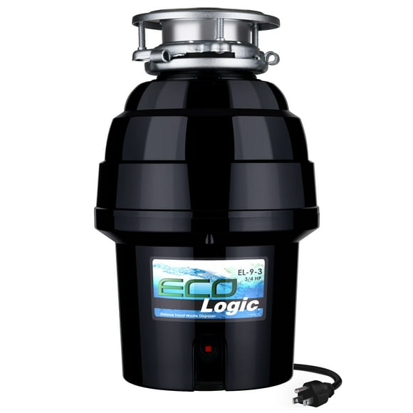 Eco Logic 10-US-EL-9-3B 3/4 Horsepower Garbage Disposal with Removeable Splash Guard, Attached Power Cord and Standard 3-Bolt Mounting System, Continuous Feed, Black