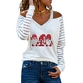 thumbnail image 2 of Pntutb Moda Mujer Cuello en V Camiseta de manga larga Otoño Navidad Impresión Hombro frío Blusa suelta tops Pntutb Pntutb-5088, 2 of 4