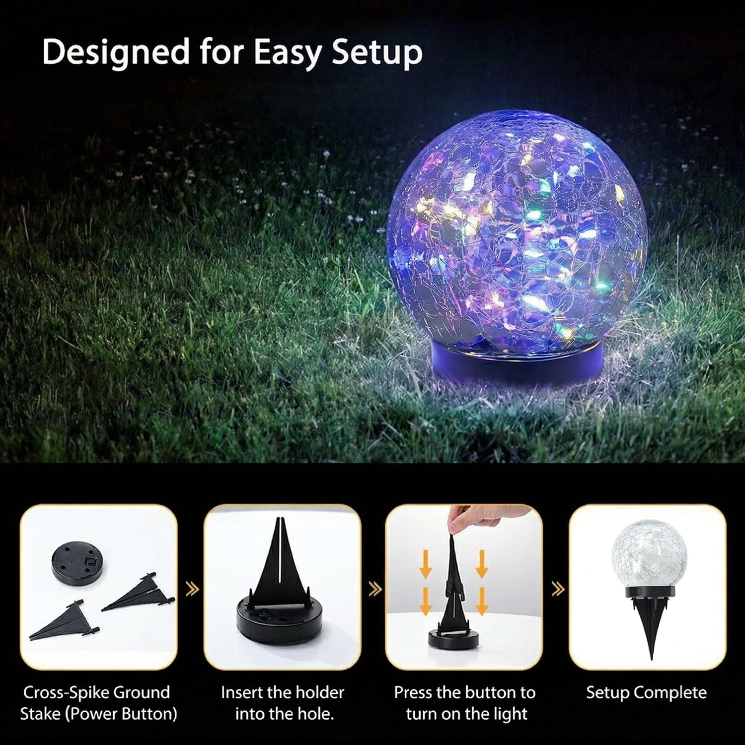 COWIN 4 Pack 3.9'' Solar Globe Lights Outdoor Waterproof ,30 LED Cracked Glass Globe Solar Power Ground Lights,Solar Orbs Outside-Outdoor Decorations Patio & Yard Lawn Backyard Decor(Multicolor)