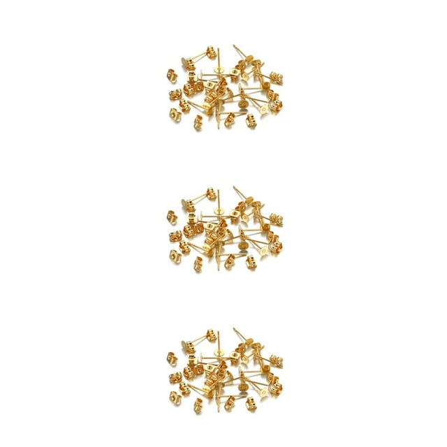 bedienty 100 Sets Ear Stud Tray Making Findings Earrings Stoppers Bottom Craft Hypoallergenic Earring Accessory Adults Using Gold Color/ 4mm 3Set